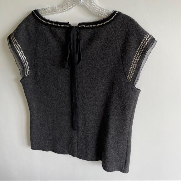 Tory Burch Charcoal Grey Wool Sequin Embellishments Silk Lined Top - Picture 5 of 7